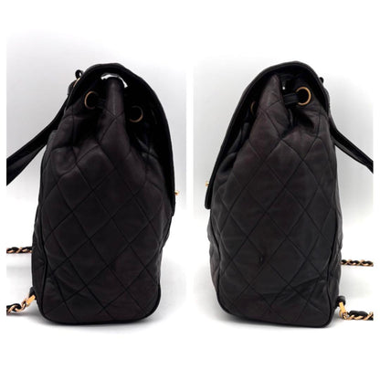 Chanel Quilted Backpack Black Lambskin Brown — view 5