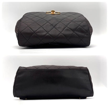 Chanel Quilted Backpack Black Lambskin Brown — view 6