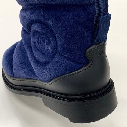 Chanel Coco Mark Suede Snow Boots Navy