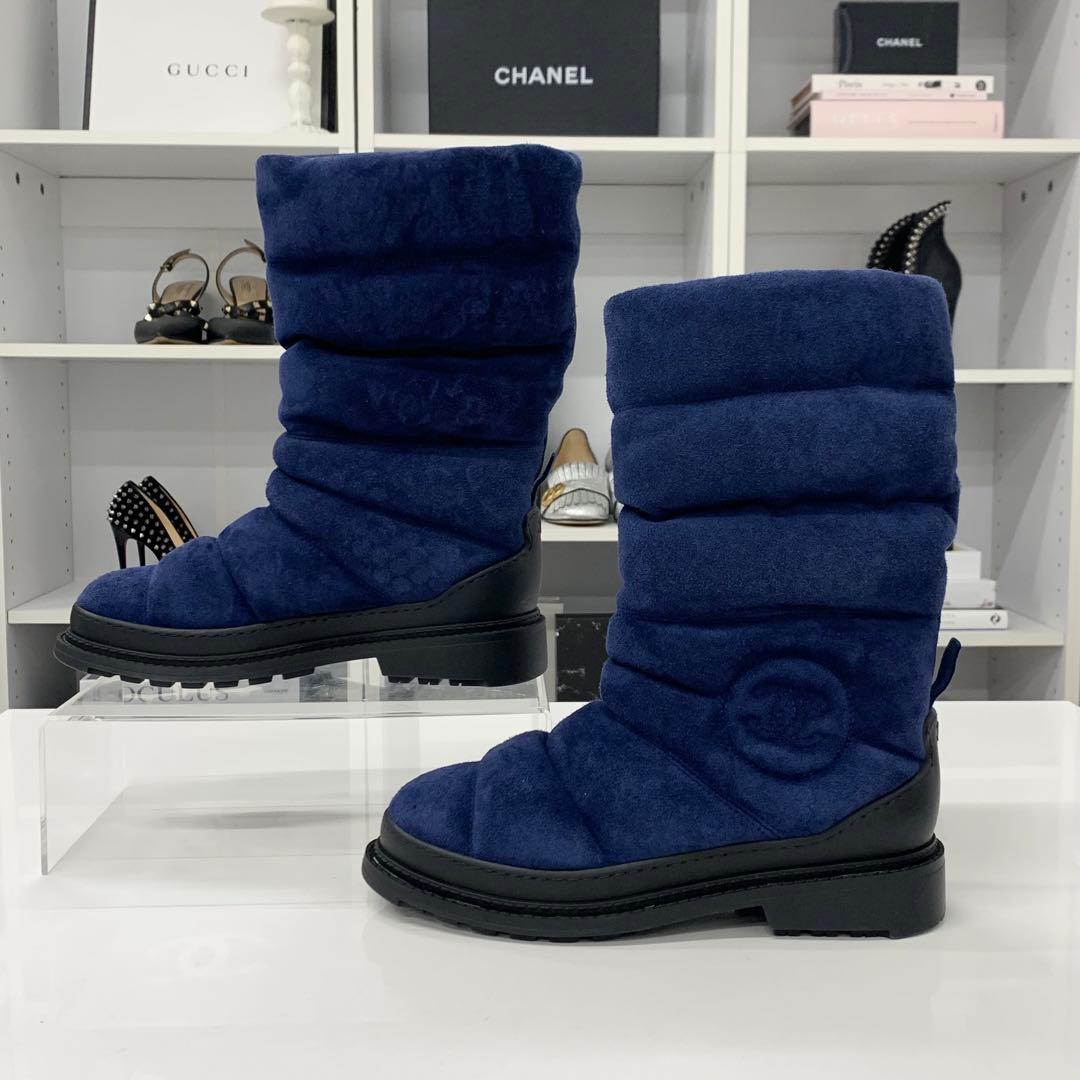 Chanel Coco Mark Suede Snow Boots Navy