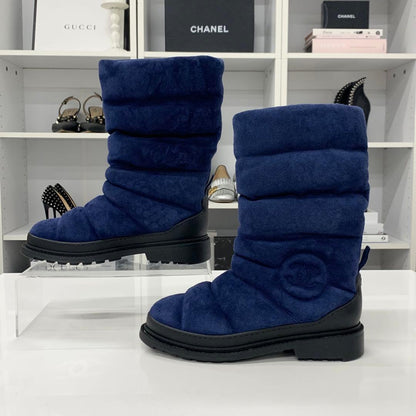Chanel Coco Mark Suede Snow Boots Navy