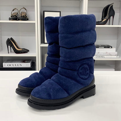 Chanel Coco Mark Suede Snow Boots Navy