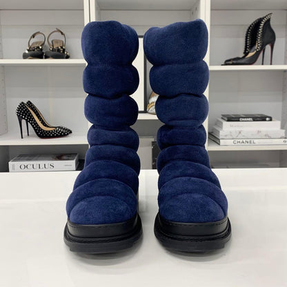 Chanel Coco Mark Suede Snow Boots Navy