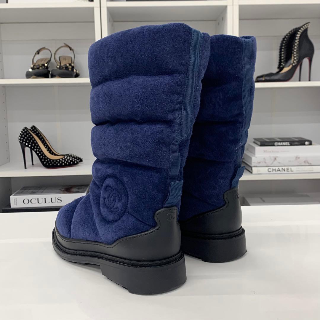 Chanel Coco Mark Suede Snow Boots Navy