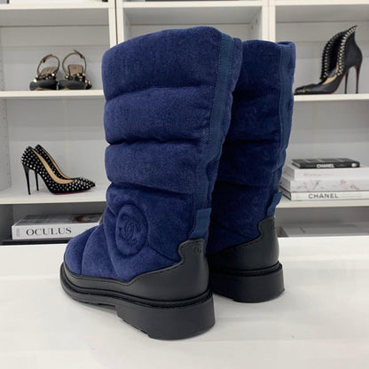 Chanel Coco Mark Suede Snow Boots Navy