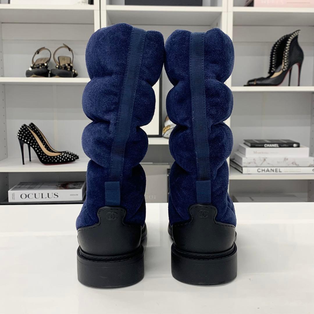 Chanel Coco Mark Suede Snow Boots Navy