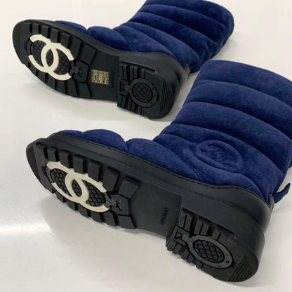Chanel Coco Mark Suede Snow Boots Navy