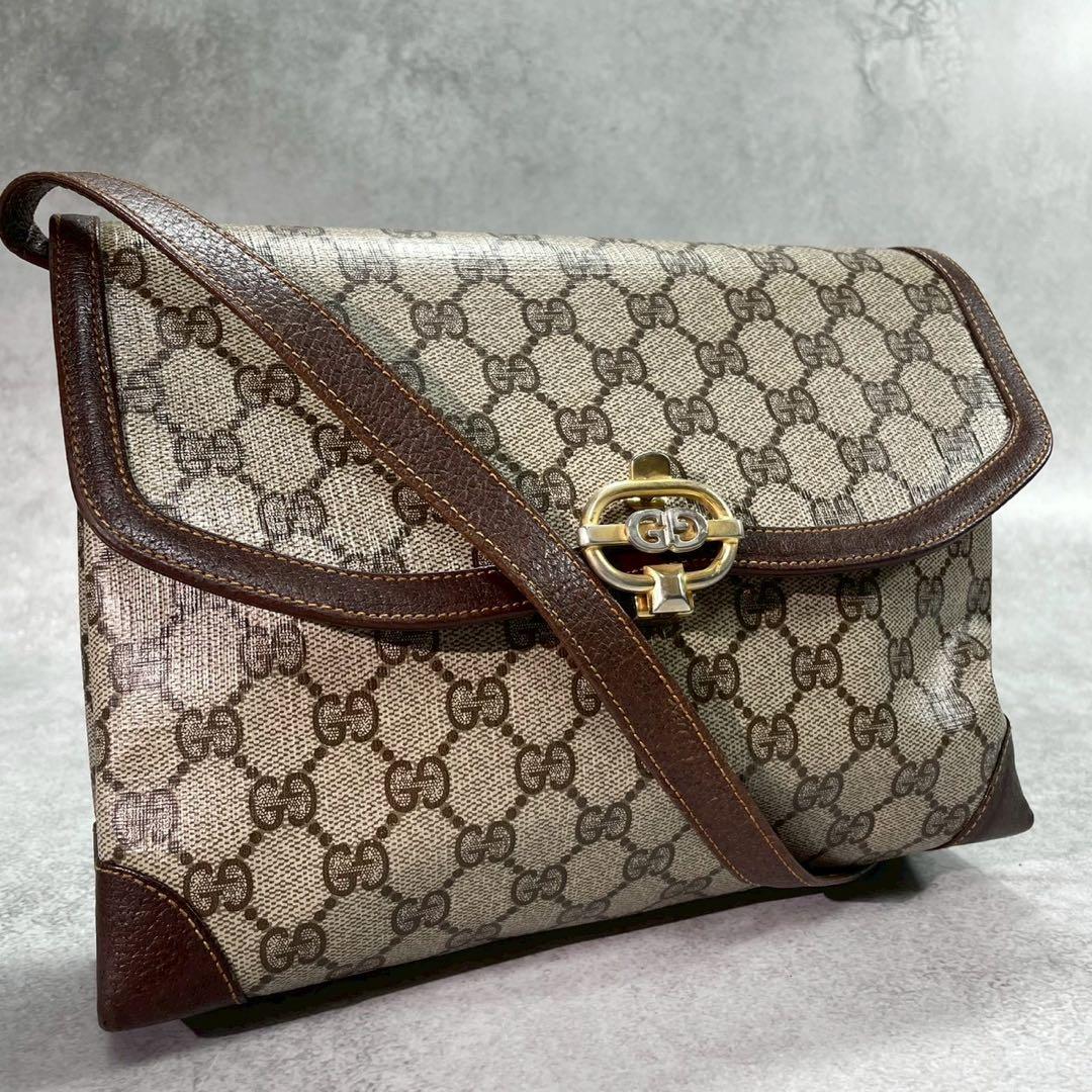 Gucci GG Shoulder Bag Brown Beige Leather Logo