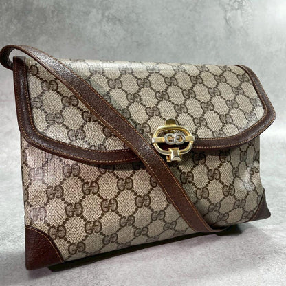 Gucci GG Shoulder Bag Brown Beige Leather Logo