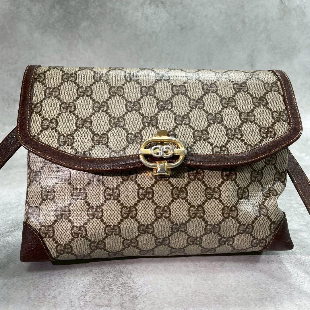 Gucci GG Shoulder Bag Brown Beige Leather Logo — view 2