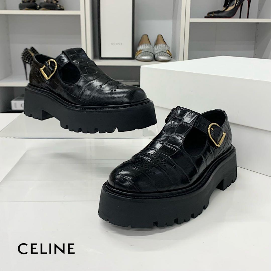Celine Triomphe Croco Embossed Leather Bulky Hedi Slimane Era Flat Shoes