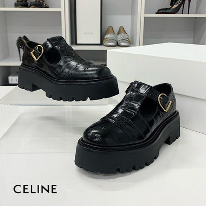 Celine Triomphe Croco Embossed Leather Bulky Hedi Slimane Era Flat Shoes
