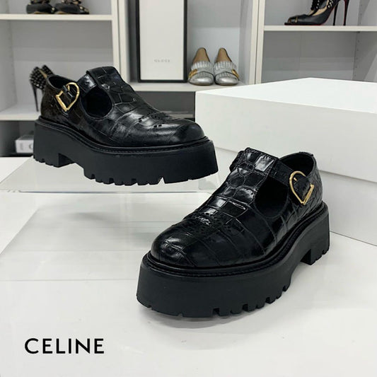 Celine Triomphe Croco Embossed Leather Bulky Hedi Slimane Era Flat Shoes