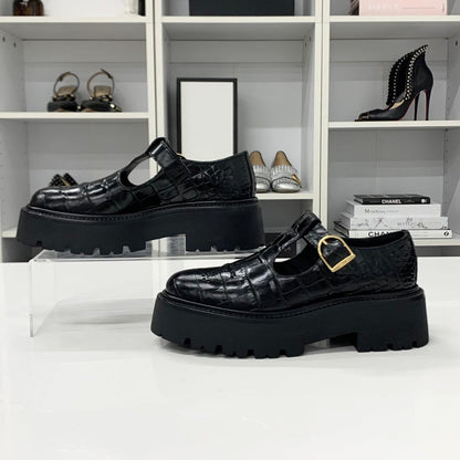 Celine Triomphe Croco Embossed Leather Bulky Hedi Slimane Era Flat Shoes — view 2