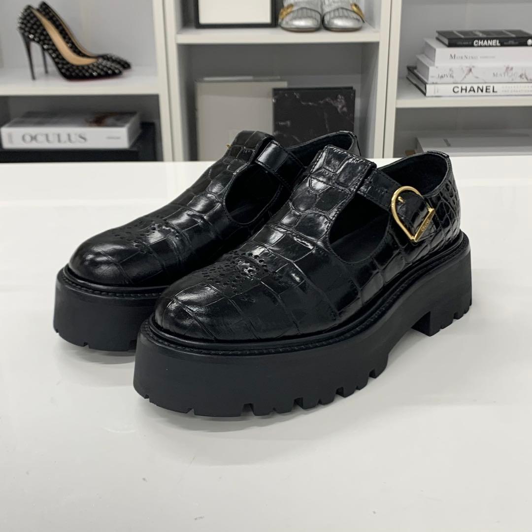 Celine Triomphe Croco Embossed Leather Bulky Hedi Slimane Era Flat Shoes — view 3