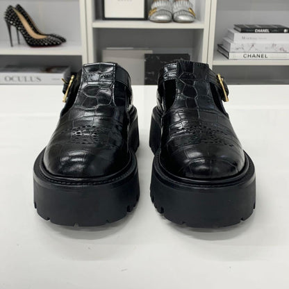 Celine Triomphe Croco Embossed Leather Bulky Hedi Slimane Era Flat Shoes — view 4