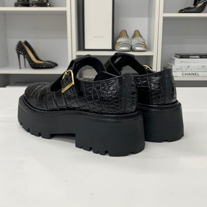 Celine Triomphe Croco Embossed Leather Bulky Hedi Slimane Era Flat Shoes — view 5