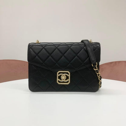 Chanel Quilted Turnlock CC Logo Chain Shoulder Bag