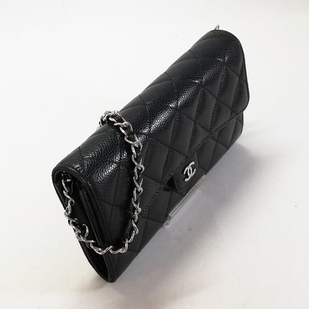 Chanel Class Caviar Leather Quilted Wallet Black Silver — view 2