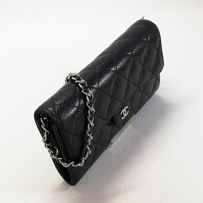 Chanel Class Caviar Leather Quilted Wallet Black Silver — view 2