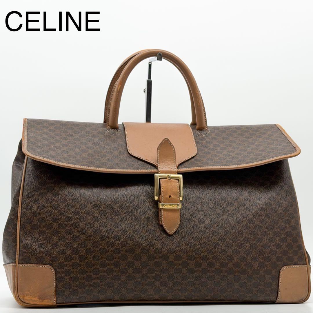 Celine Macadam Pattern Boston Bag Vintage Leather Brown Gold
