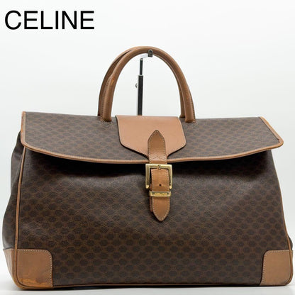 Celine Macadam Pattern Boston Bag Vintage Leather Brown Gold