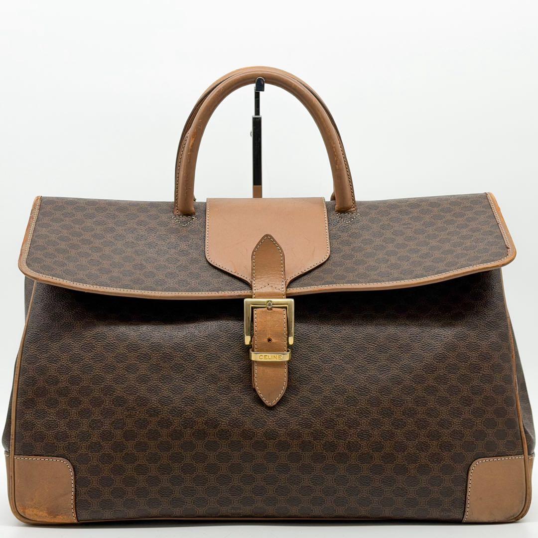 Celine Macadam Pattern Boston Bag Vintage Leather Brown Gold — view 2