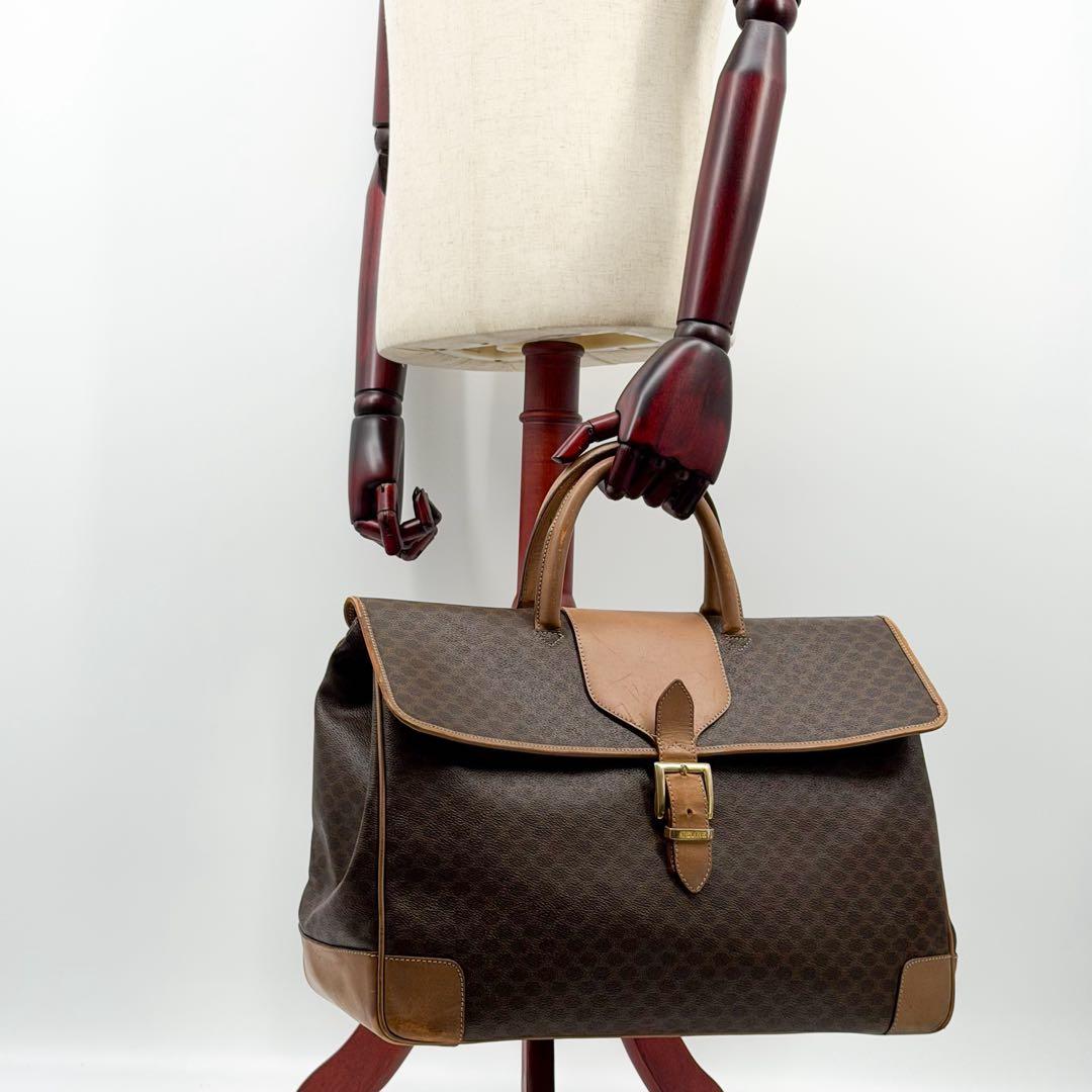 Celine Macadam Pattern Boston Bag Vintage Leather Brown Gold — view 4