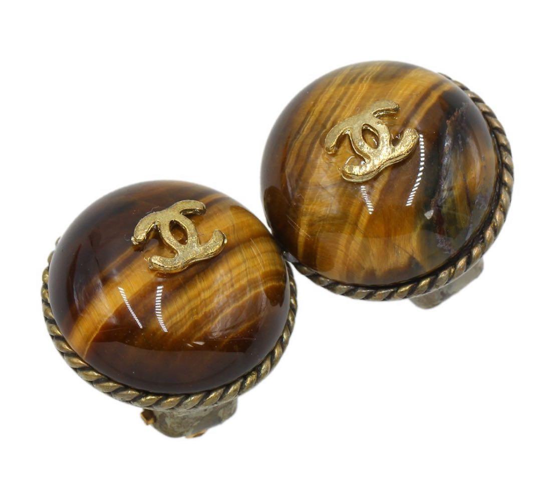 Chanel Coco Mark Taiga Eye Round Earrings