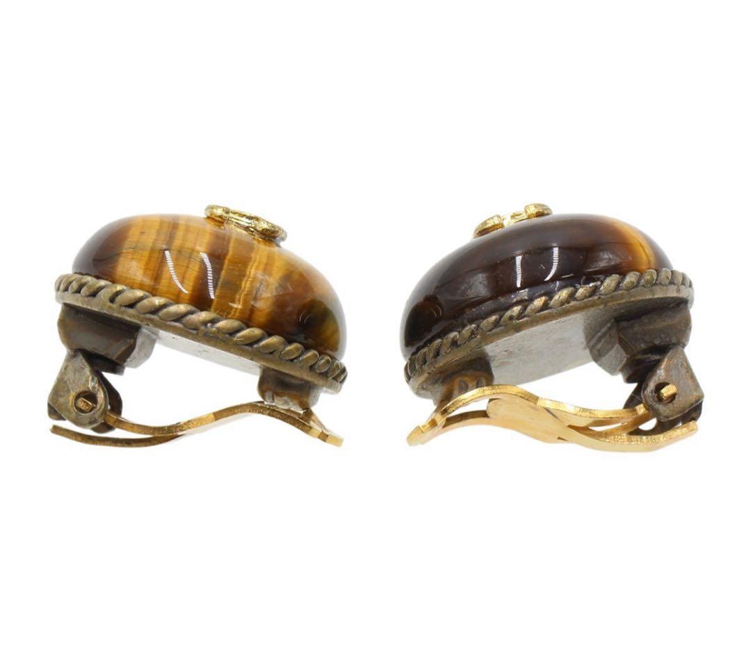 Chanel Coco Mark Taiga Eye Round Earrings