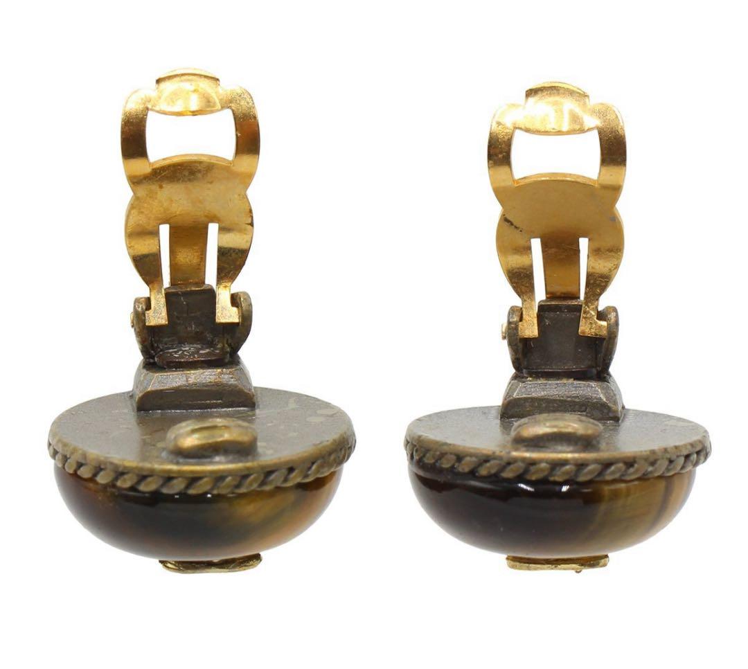 Chanel Coco Mark Taiga Eye Round Earrings