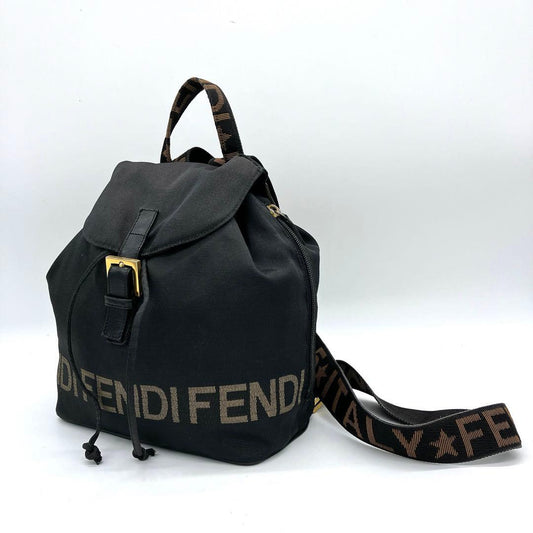 Fendi Backpack Gold Hardware Logo Line Black