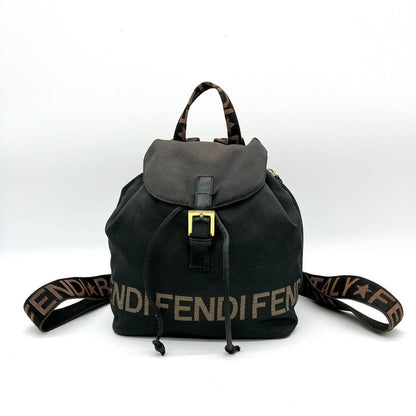 Fendi Backpack Gold Hardware Logo Line Black