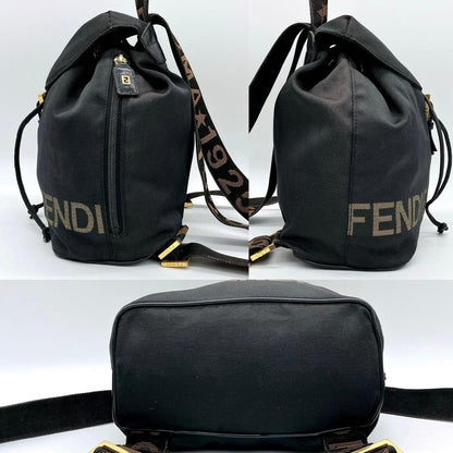 Fendi Backpack Gold Hardware Logo Line Black