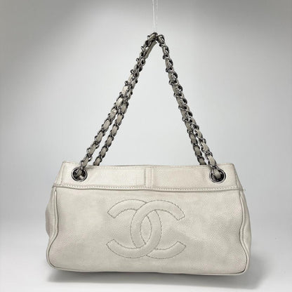 Chanel Caviar Skin Coco Mark Chain Shoulder Bag White