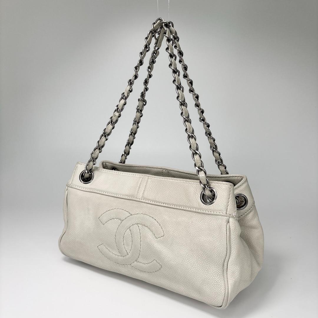Chanel Caviar Skin Coco Mark Chain Shoulder Bag White