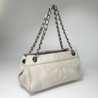 Chanel Caviar Skin Coco Mark Chain Shoulder Bag White