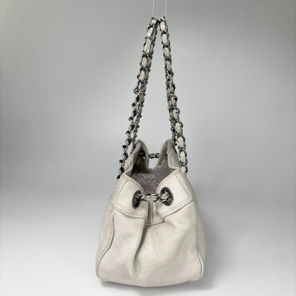 Chanel Caviar Skin Coco Mark Chain Shoulder Bag White