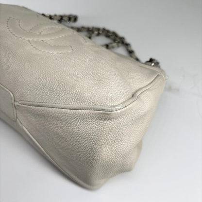 Chanel Caviar Skin Coco Mark Chain Shoulder Bag White