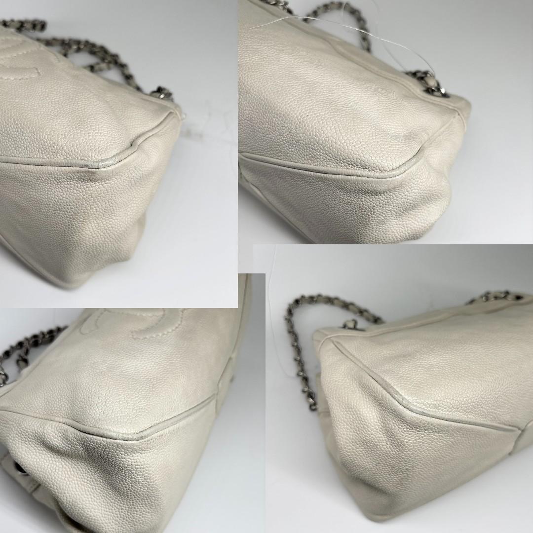 Chanel Caviar Skin Coco Mark Chain Shoulder Bag White