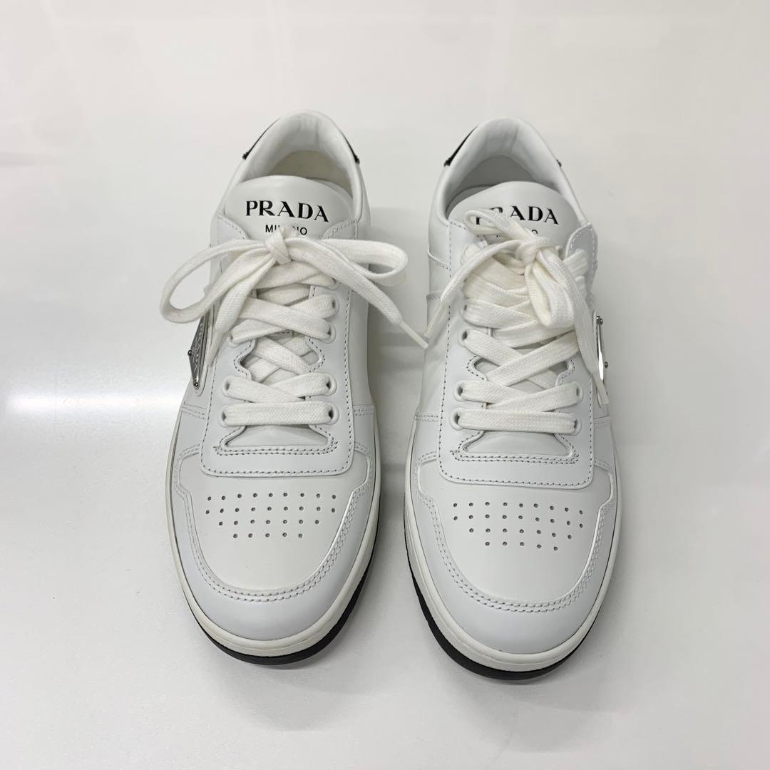 Prada Downtown Triangle Logo Leather Sneakers White — view 2
