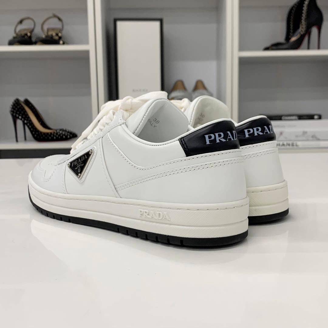 Prada Downtown Triangle Logo Leather Sneakers White — view 4