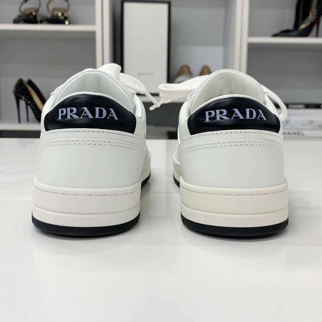 Prada Downtown Triangle Logo Leather Sneakers White — view 5