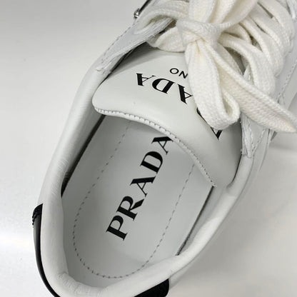 Prada Downtown Triangle Logo Leather Sneakers White — view 7