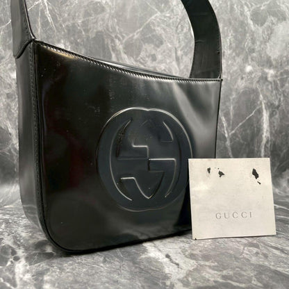 Gucci GG Shoulder Bag Patent Leather Black Logo