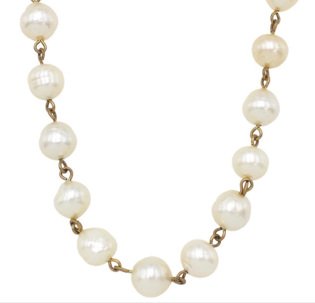 Chanel CC Logo Faux Pearl Long Chain Necklace — view 3