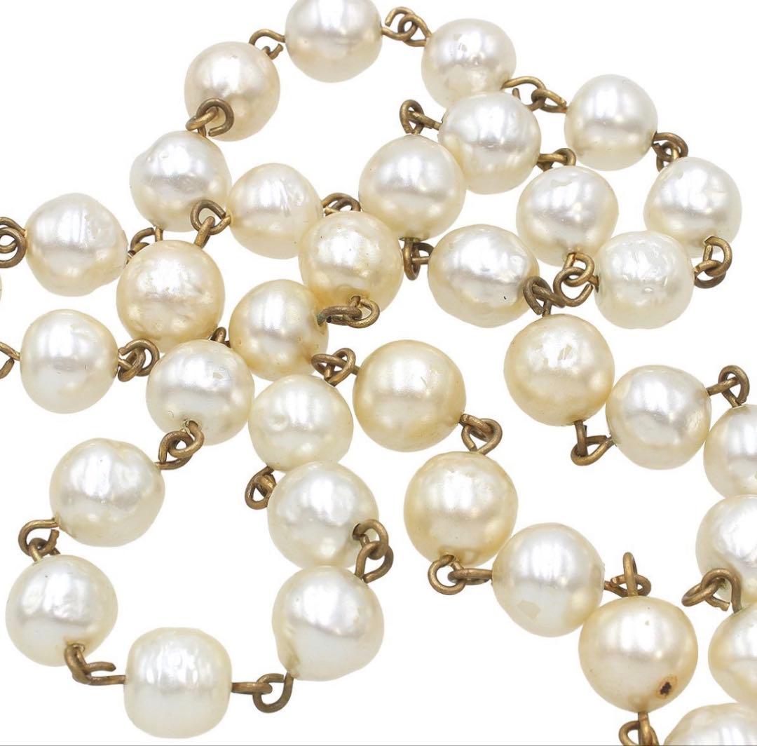 Chanel CC Logo Faux Pearl Long Chain Necklace — view 4