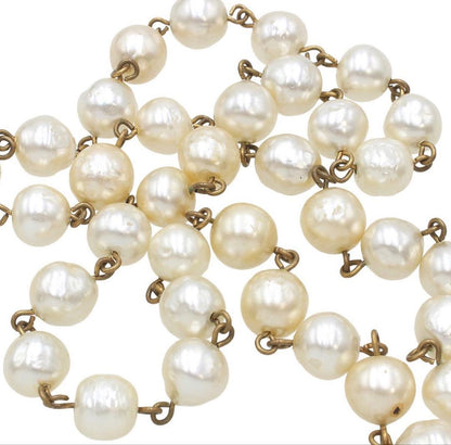 Chanel CC Logo Faux Pearl Long Chain Necklace — view 4