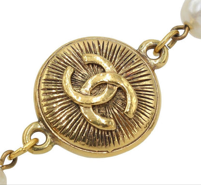 Chanel CC Logo Faux Pearl Long Chain Necklace — view 5