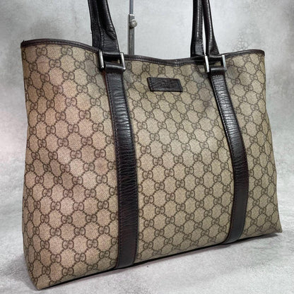Gucci GG Tote Bag Brown Beige Leather Logo